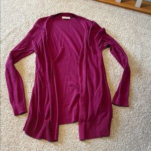 LOFT Pink/Maroon Cardigan Sweater Soft Knit Open Front